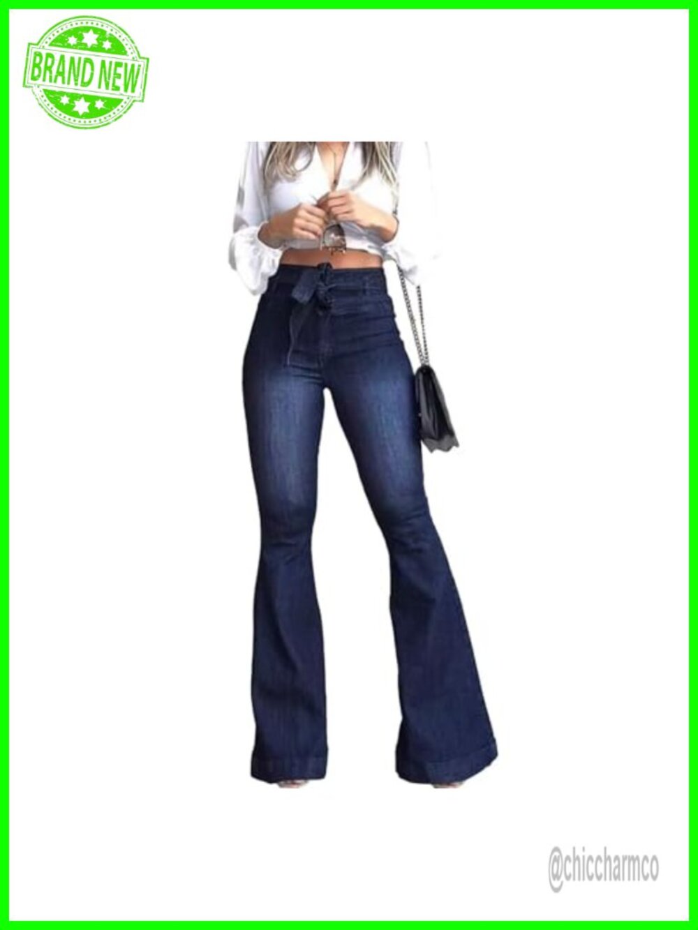 High Waisted Bell Bottom Flare Jeans Stretch Denim Wide Leg